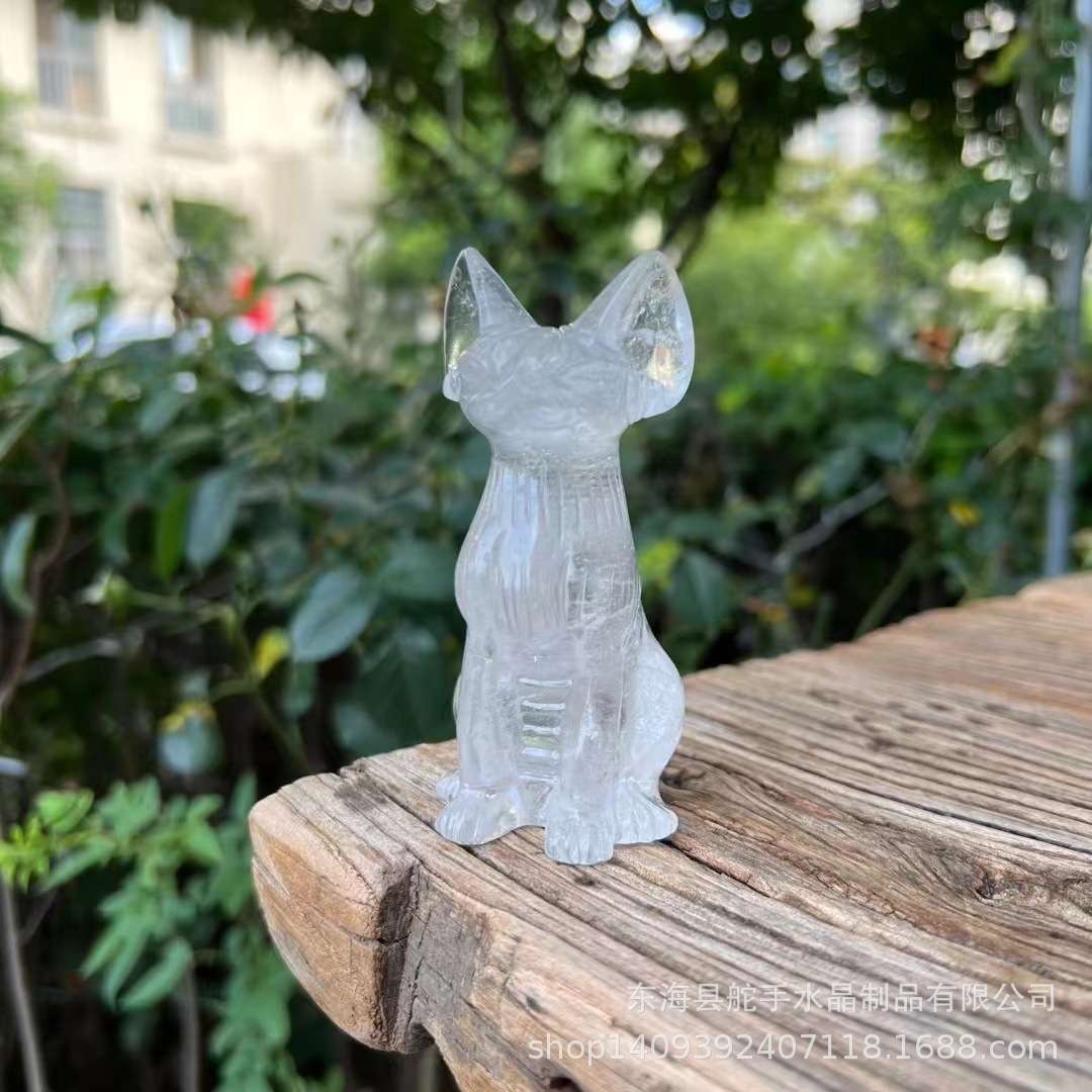 Clear quartz天然水晶白水晶原石雕刻无毛猫流行摆件家居消磁装饰
