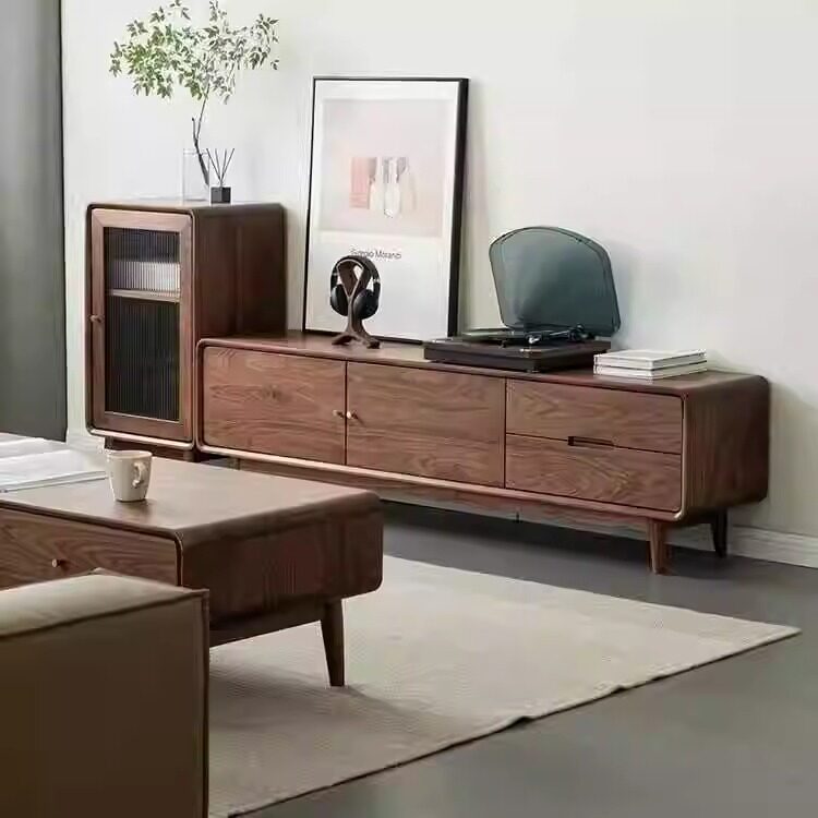 中古黑胡桃木电视柜全实木落地柜客厅家用现代简约小户型矮柜组合