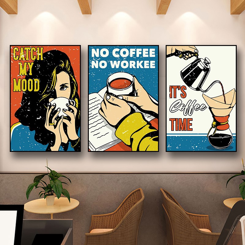 咖啡厅墙面装饰画美式复古咖啡店背景墙壁画咖啡馆波普风创意挂画