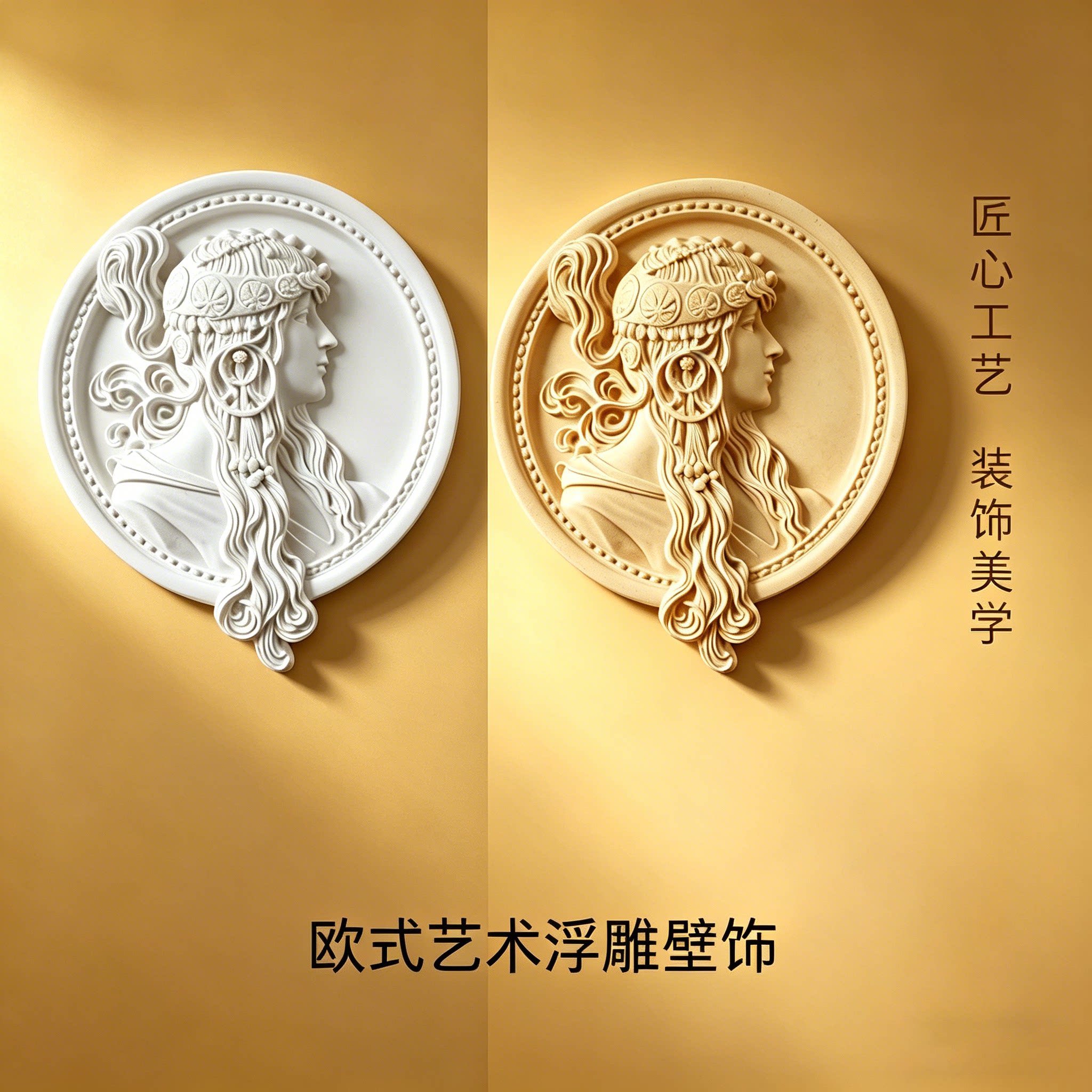 欧式复古穆夏风石膏浮雕壁饰 立体人像白色墙面装饰轻奢艺术摆件