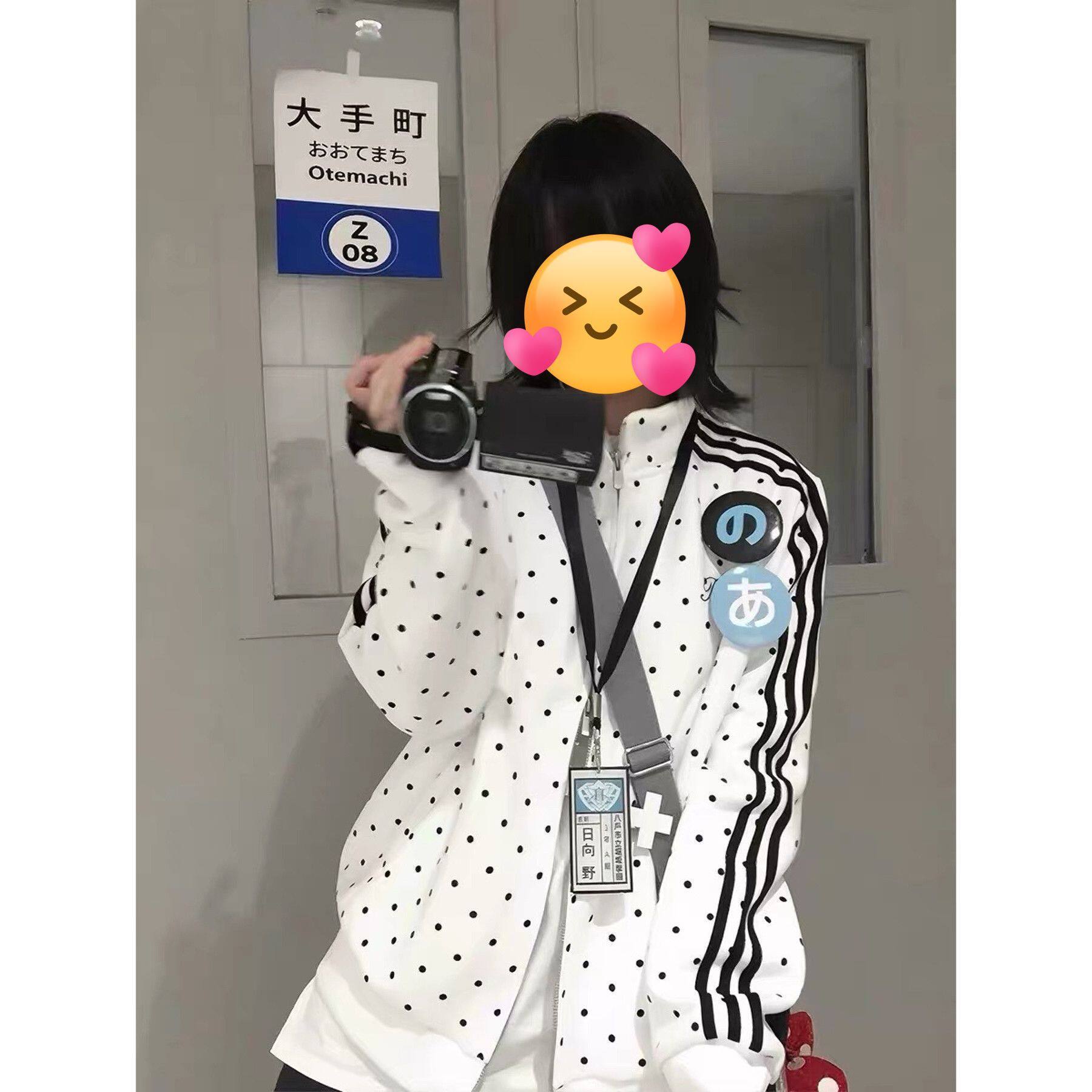 日系运动风波点立领外套女春秋2026新款侧边条纹拉链开衫加绒卫衣