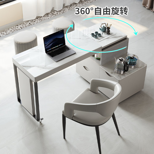 移动旋转伸缩茶桌轻奢现代高级感茶台简约家用客厅岩板阳台泡茶桌