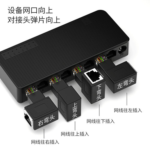 RJ45公对母网线转接头直角90度弯头直通头千兆网络水晶头分接接口