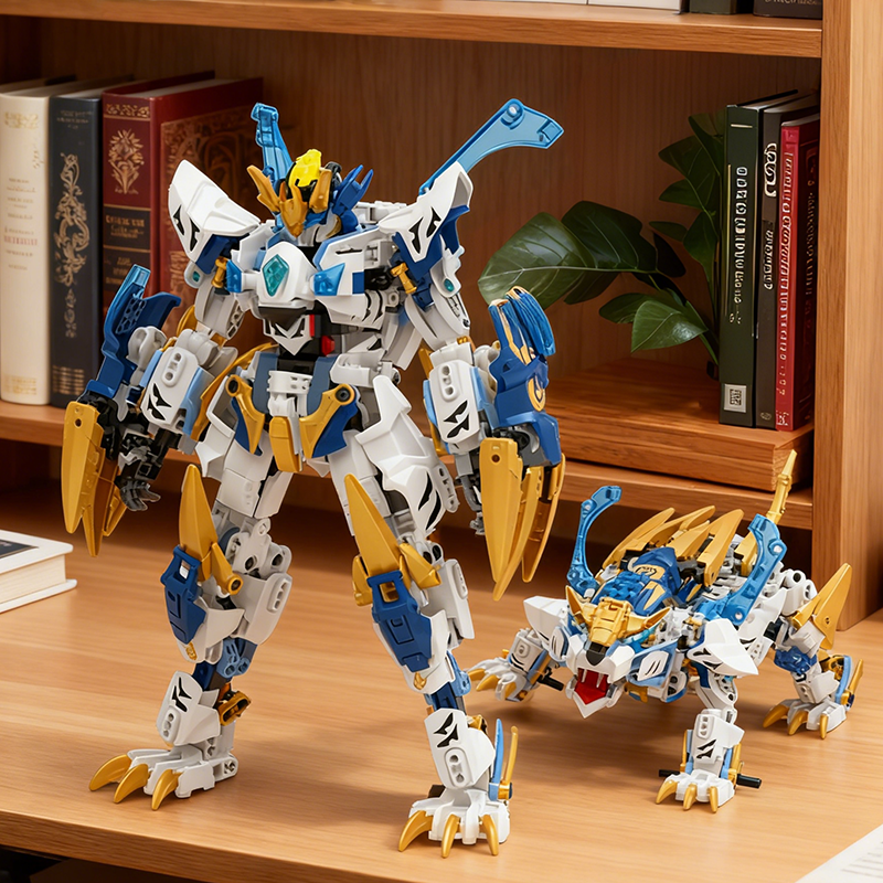 F5积木山海经国风四圣兽变形机甲益智男孩佳奇拼装玩具手办模型