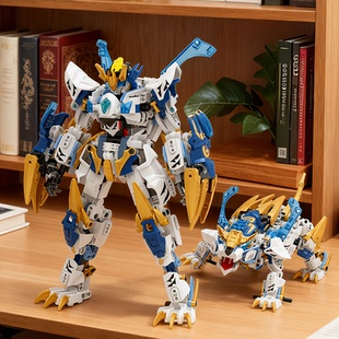 F5积木山海经国风四圣兽变形机甲益智男孩佳奇拼装玩具手办模型