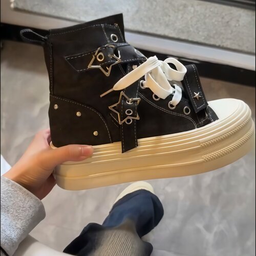 厚底高帮帆布鞋女休闲板鞋