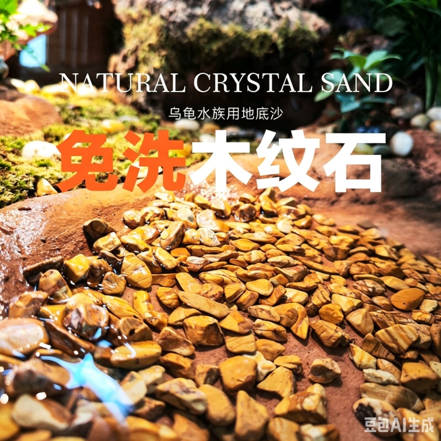 龟缸木纹石造景石头水族箱装饰木纹石原生铺面乌龟缸底砂造景铺底