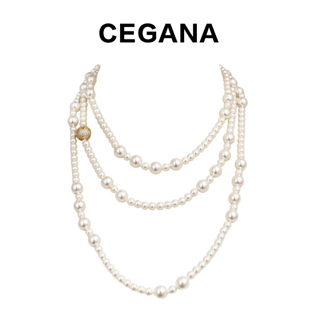 CEGANA多层叠戴仿珍珠半高领打底配饰项链