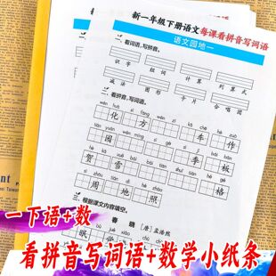 一下语文看写词语数学每日一练小纸条课前课后随堂测B1