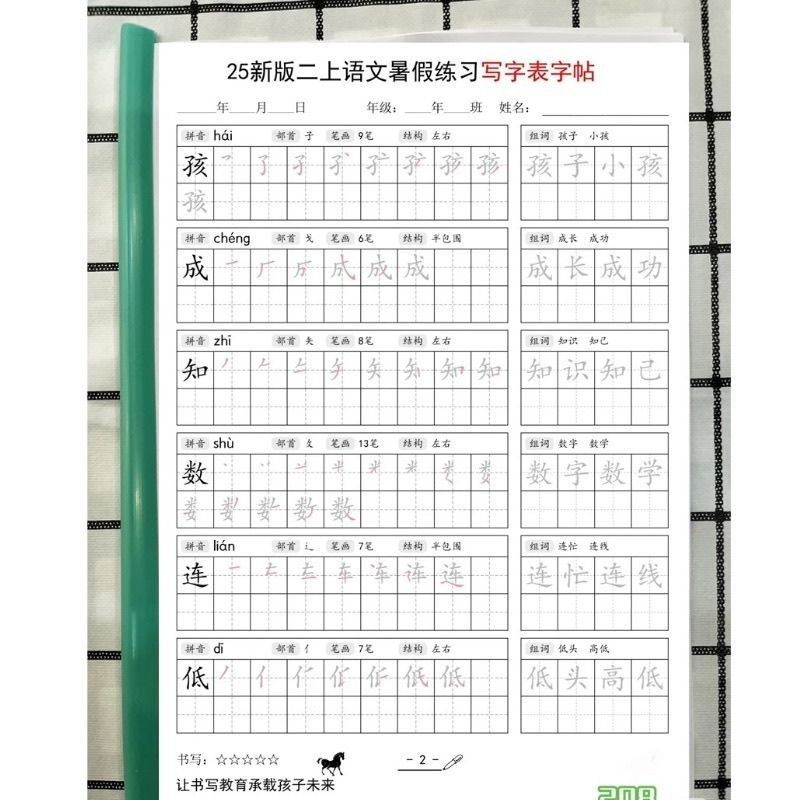 25年秋二年级上册语文写字帖同步课本生字笔顺部首组词每日一练