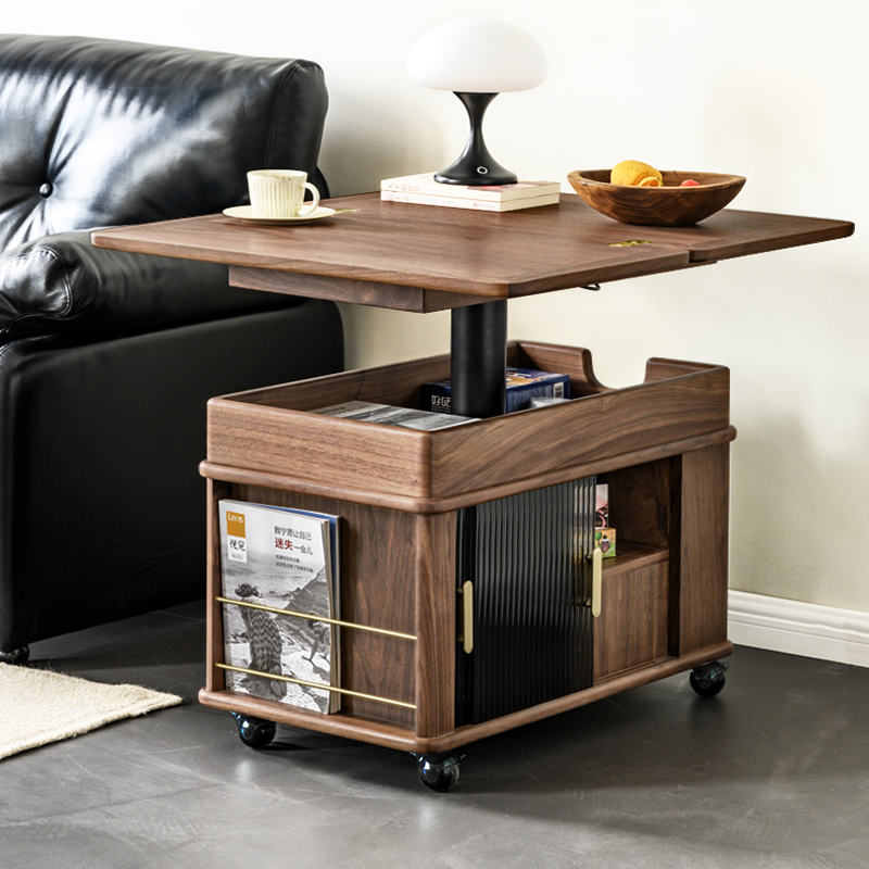 黑胡桃实木随意停升降可移动推车
