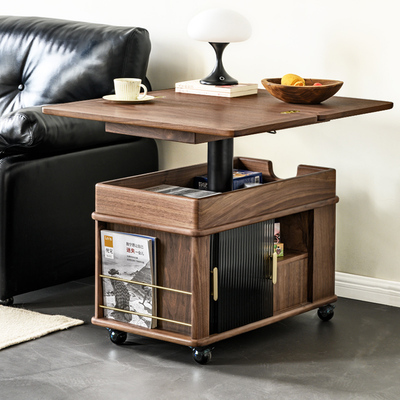 黑胡桃实木随意停升降可移动推车