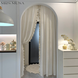 慕纱夫人法式奶油风门帘温馨装饰纱帘透光不透人免打孔玄关隔断帘