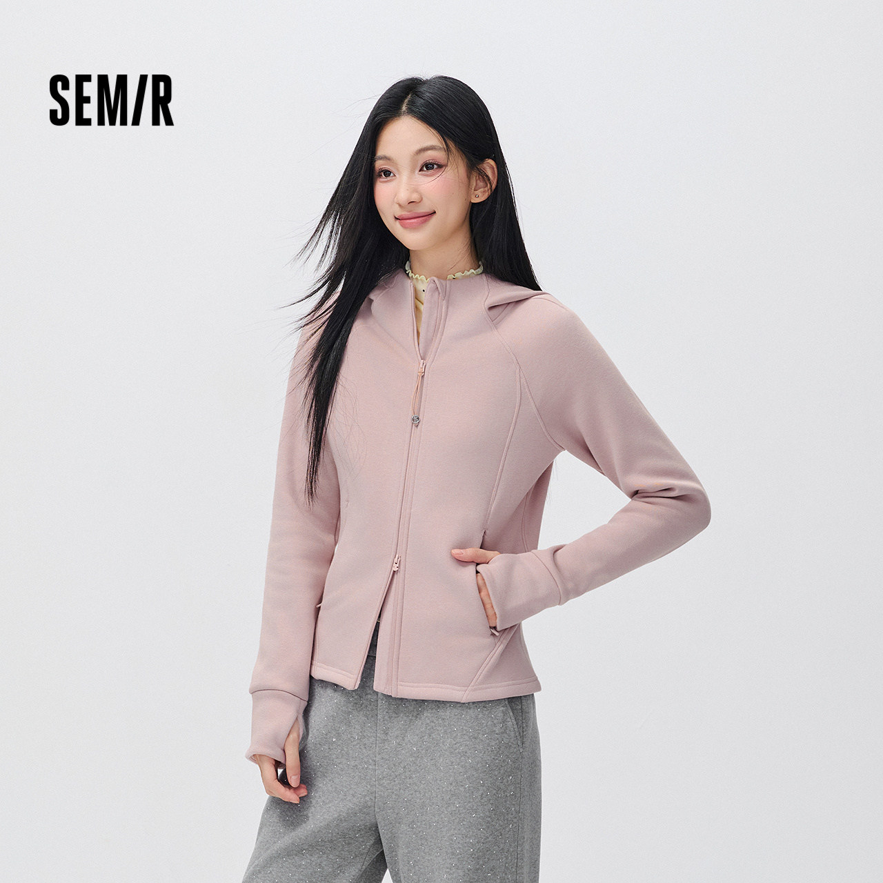 森马插肩袖分割紧身加绒外套女