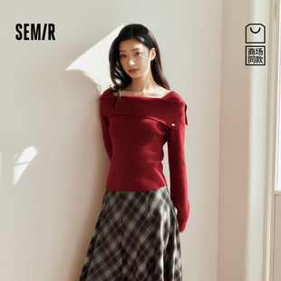 森马毛衣女春季短款一字领翻领2026新款商场同款优雅温柔套头衫