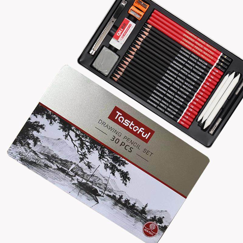 30件套素描套装铁盒hb铅笔学生铅笔2b画社炭笔素描专用铅笔跨,文具电教/文化用品/商务用品,铅笔/自动铅笔,淘宝优惠券,粉丝福利购,淘宝优惠卷