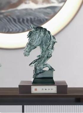 轻奢办公室马头酒柜装饰品摆件中式客厅玄关软装家居装饰品高级感