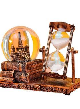 新品计时器铁塔音乐水球沙漏摆件发光水球音乐盒办公室桌面摆件