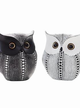 创意家居波点猫头鹰树脂摆件卧室内玄关桌面办公室个性工艺品装饰