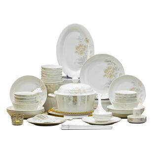 景德镇陶瓷餐具一整套清雅名媛花卉轻奢碗碟套装家用骨瓷餐具套装