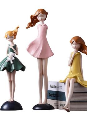 可爱少女心女孩小摆件树脂工艺品创意儿童房间电视柜桌面软装饰品