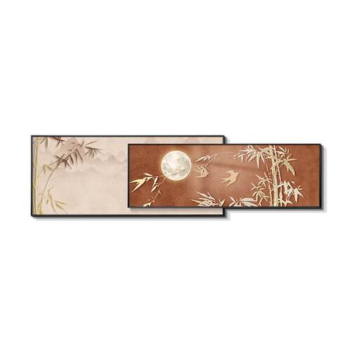 中古风客厅装饰画竹子复古沙发背景墙挂画高级感中式艺术叠加壁画