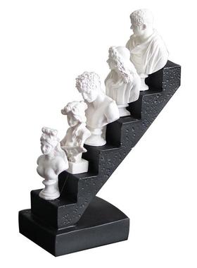 简约欧式人物头像雕塑组合阶梯摆件样板房客厅展厅家居摆设装饰品