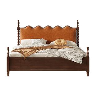 爆款热卖软包床头美式复古床胡桃木色大床主卧一米八全实木双人床