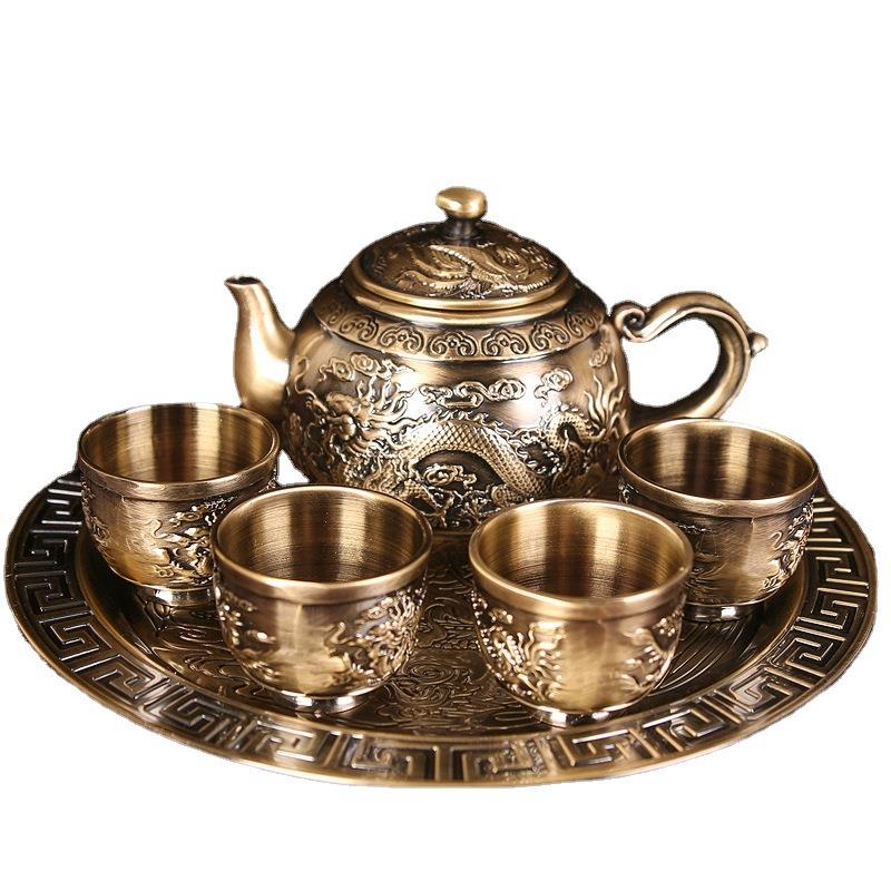 金属茶具套装茶壶龙凤创意复古功品夫茶带托盘用家礼办盒公室369