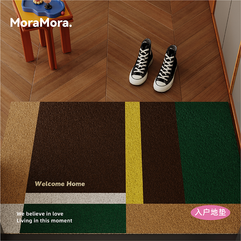 高级感撞色入户地垫中古风丝圈防滑蹭土除尘脚垫可裁剪门口进门垫