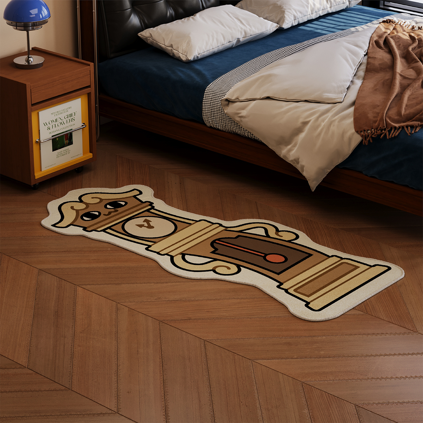 复古卡通大笨钟卧室地毯防滑耐脏