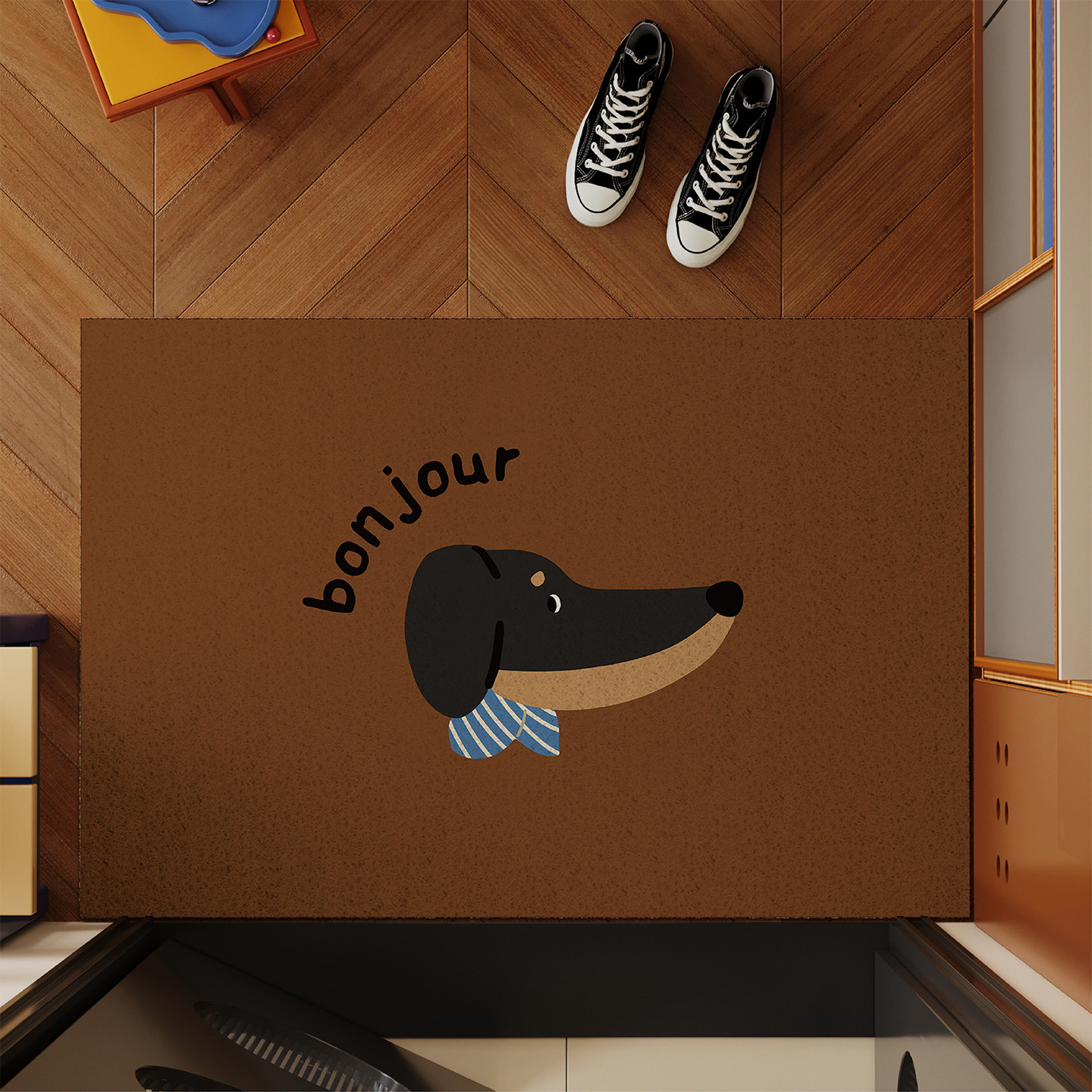 卡通复古风腊肠犬入户门地垫丝圈防滑除尘进门玄关脚垫可裁剪地毯,居家布艺,入户地垫,淘宝优惠券,粉丝福利购,淘宝优惠卷