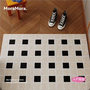 现代简约格子高级感入户地垫丝圈防滑除尘进门脚垫玄关门口可裁剪
