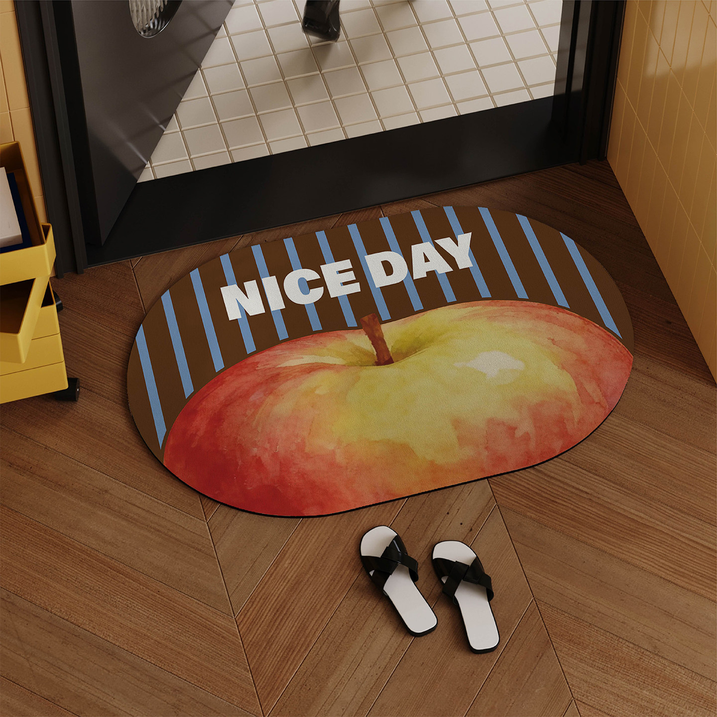 复古风条纹苹果浴室吸水地垫家用卫生间门口防滑防摔硅藻泥脚垫子,居家布艺,家用脚垫,淘宝优惠券,粉丝福利购,淘宝优惠卷