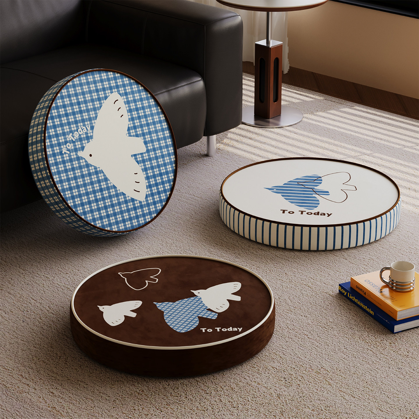 韩式复古格子飞鸟蒲团懒人阳台榻榻米坐垫客厅地上看书坐墩厚椅垫