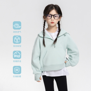 女童短款连帽外套2024秋冬新款儿童宽松半拉链卫衣中大童运动上衣
