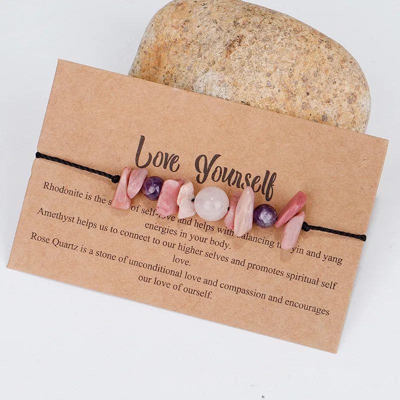 Healing Chakra Gravel Beaded Bracelet with Wish Card for Wom