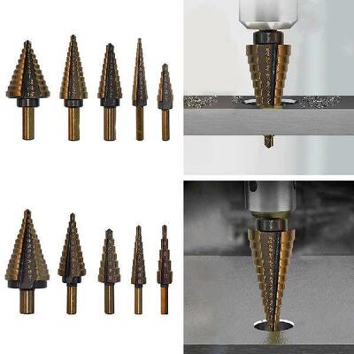 5 PCS Step Drill Bit Set Triangular Shank HSS Step Bits