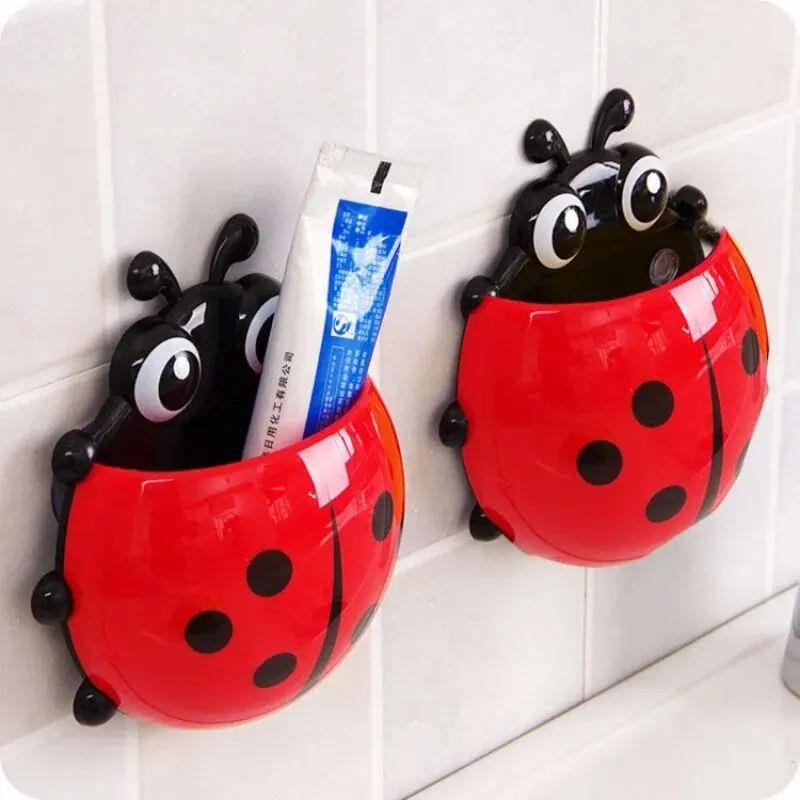 2pcs Toothbrush Holder Cute Ladybug Shape Suction Cup Creati