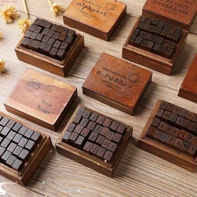 Yoofun 28pcs Alphabet Stamps Vintage Wooden Rubber Letter St