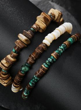 Stainless steel stone bracelet贝壳木珠串珠小众不锈钢石头手链