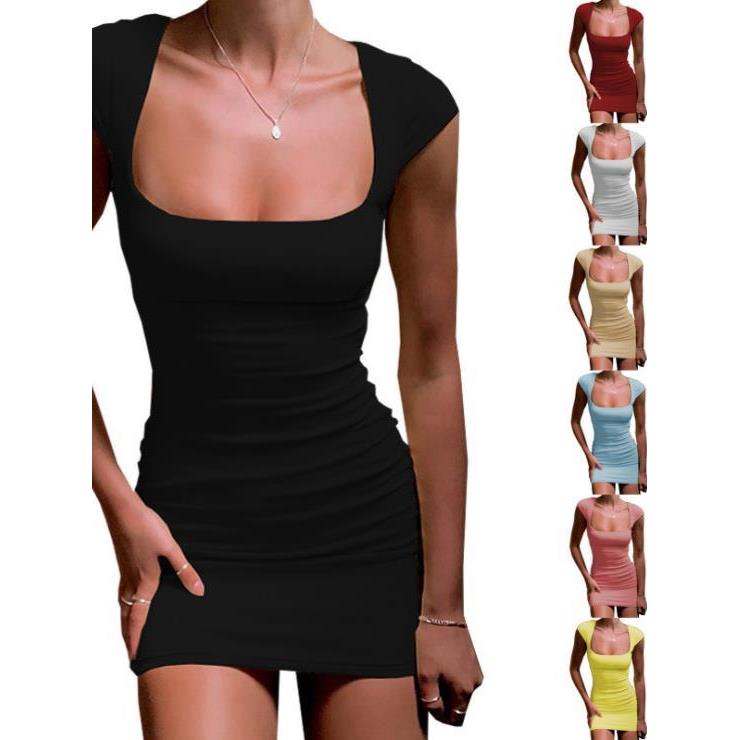 Women's square neck chest basic dress 女士方领显胸基础连