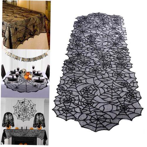 Halloween Table Runner Lace Spider Web Tablecloth Black