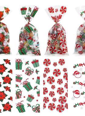 50Pcs Xmas Cookie Packing Bags Christmas Cellophane Party Ba