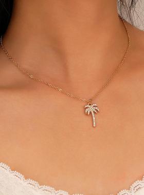 Coconut tree pendant necklace镶钻椰树吊坠项炼 ins流行女项炼