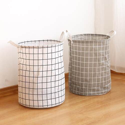 Cotton Linen Dirty Laundry Basket Foldable Round Waterproof