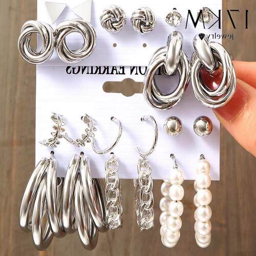 17KM Vintage Pearl Earrings Set Metal Gold Plated Dangle Ear