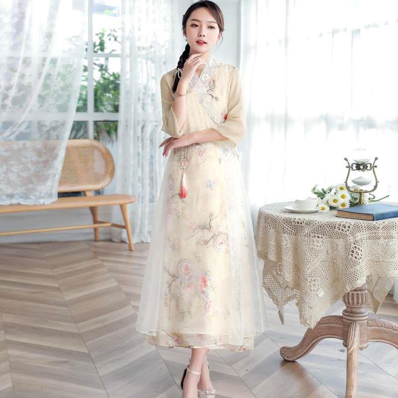 New summer dress, improved Chinese dress, elegant cross-coll