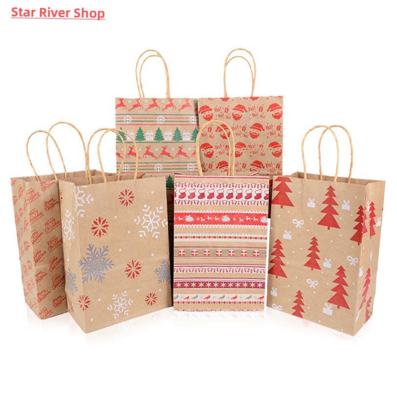 5pcs Kraft Paper Gift Bags Snowflakes Merry Christmas Candy