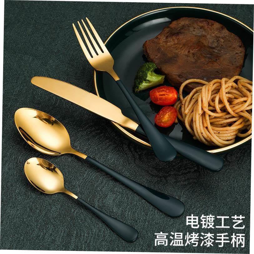 Gold Dinnerware Set Stainless Steel Cutlery Set Black Fork K